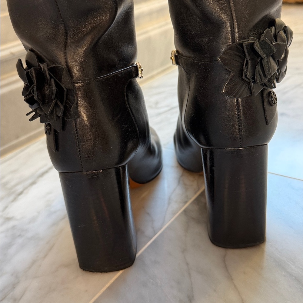 Tory Burch blossom Black Leather Knee-High Boots - Picture 4 of 5